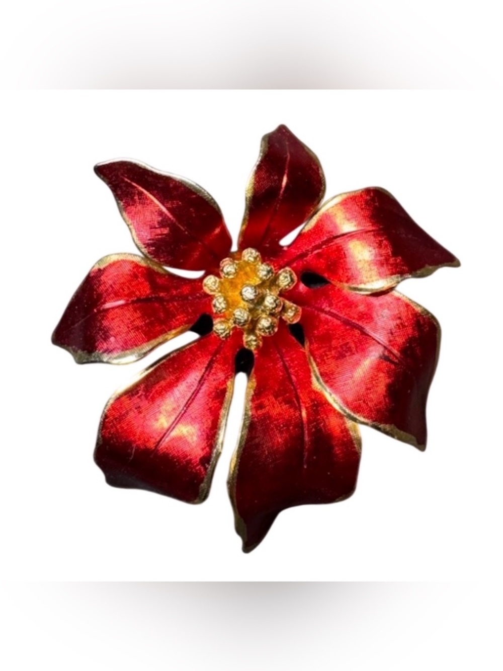 CERRITO Red Enamel Legend of Poinsettia Brooch Pin Handcrafted Christmas Vintage